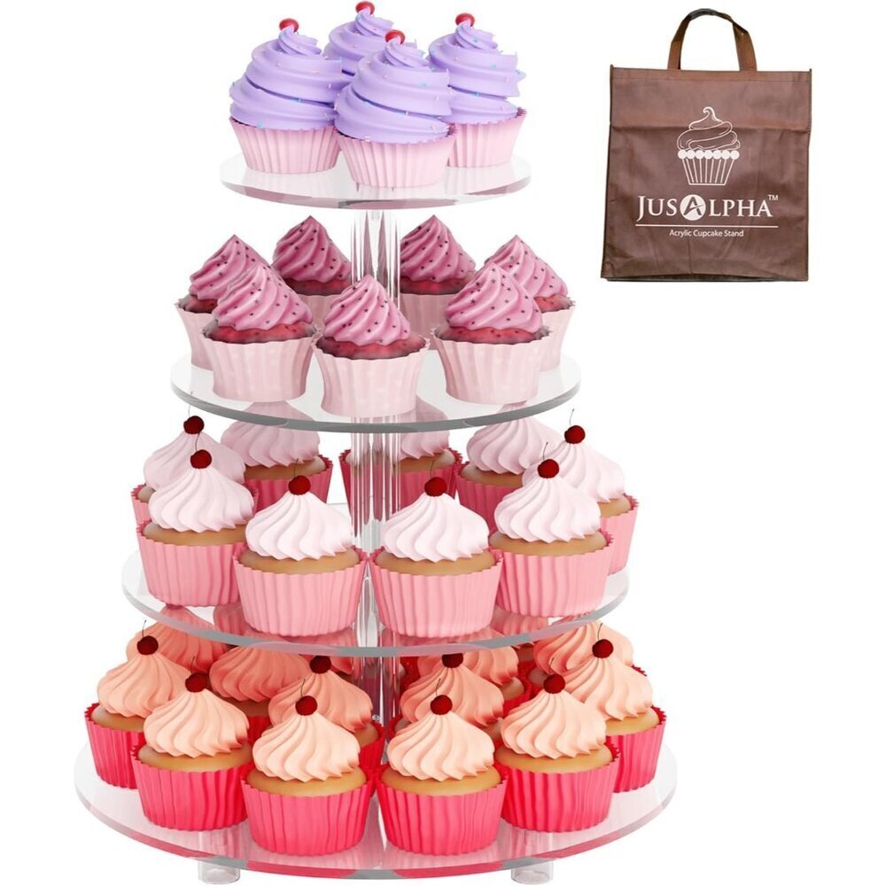Large 4 Tier Cupcake Stand,Acrylic Round Cake Stand Dessert Tower Tea Party